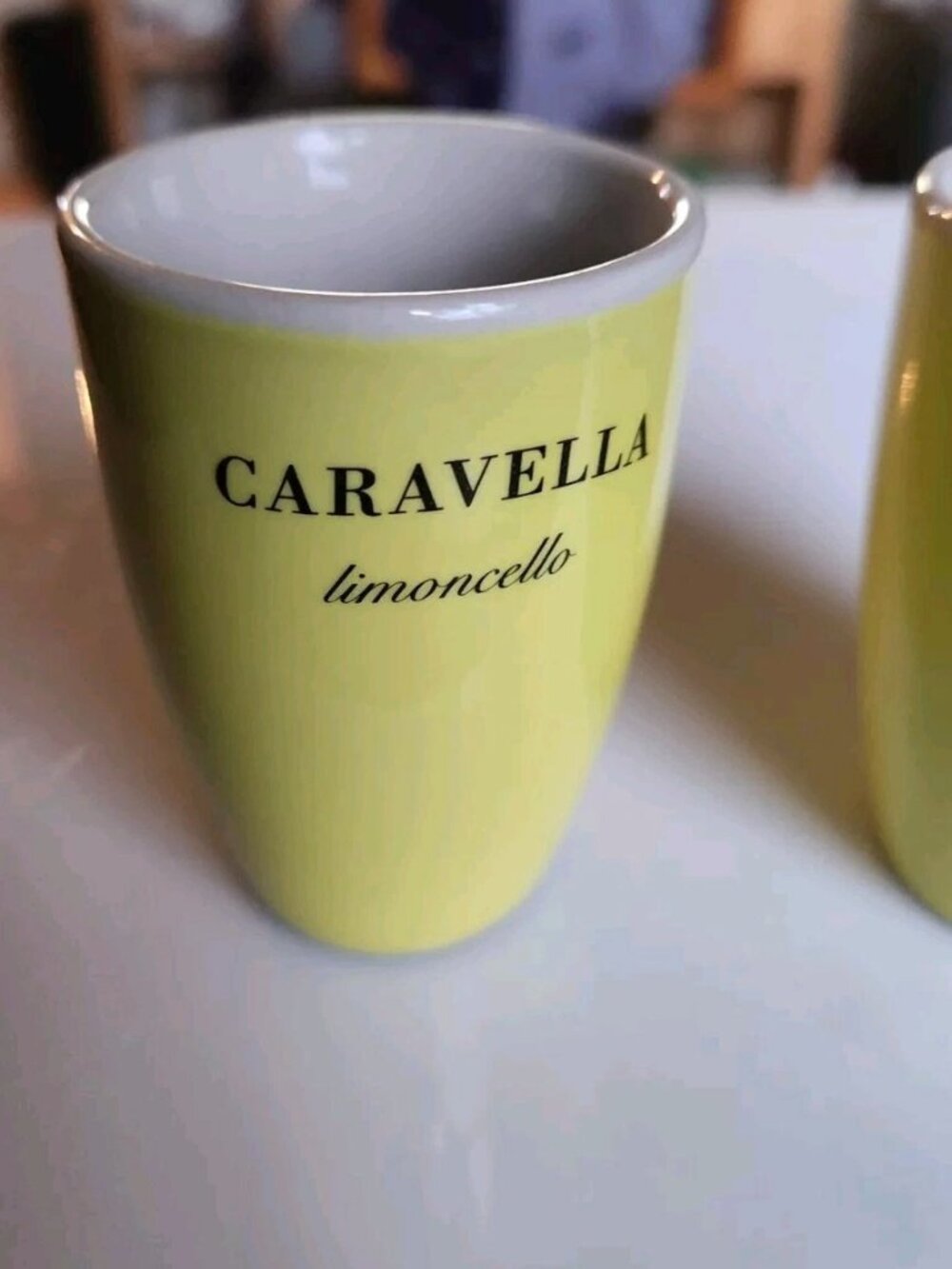 2 Caravella Limoncello Liqueur Yellow Ceramic Double Shot Glasses Italy Lemon
